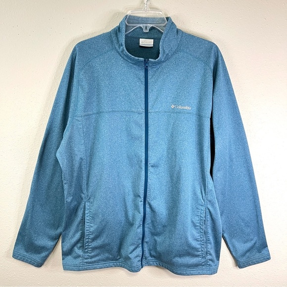 COLUMBIA Mens Soft Shell‎ Jacket Size XL Blue Microfiber Full Zip Front Logo - Picture 1 of 12
